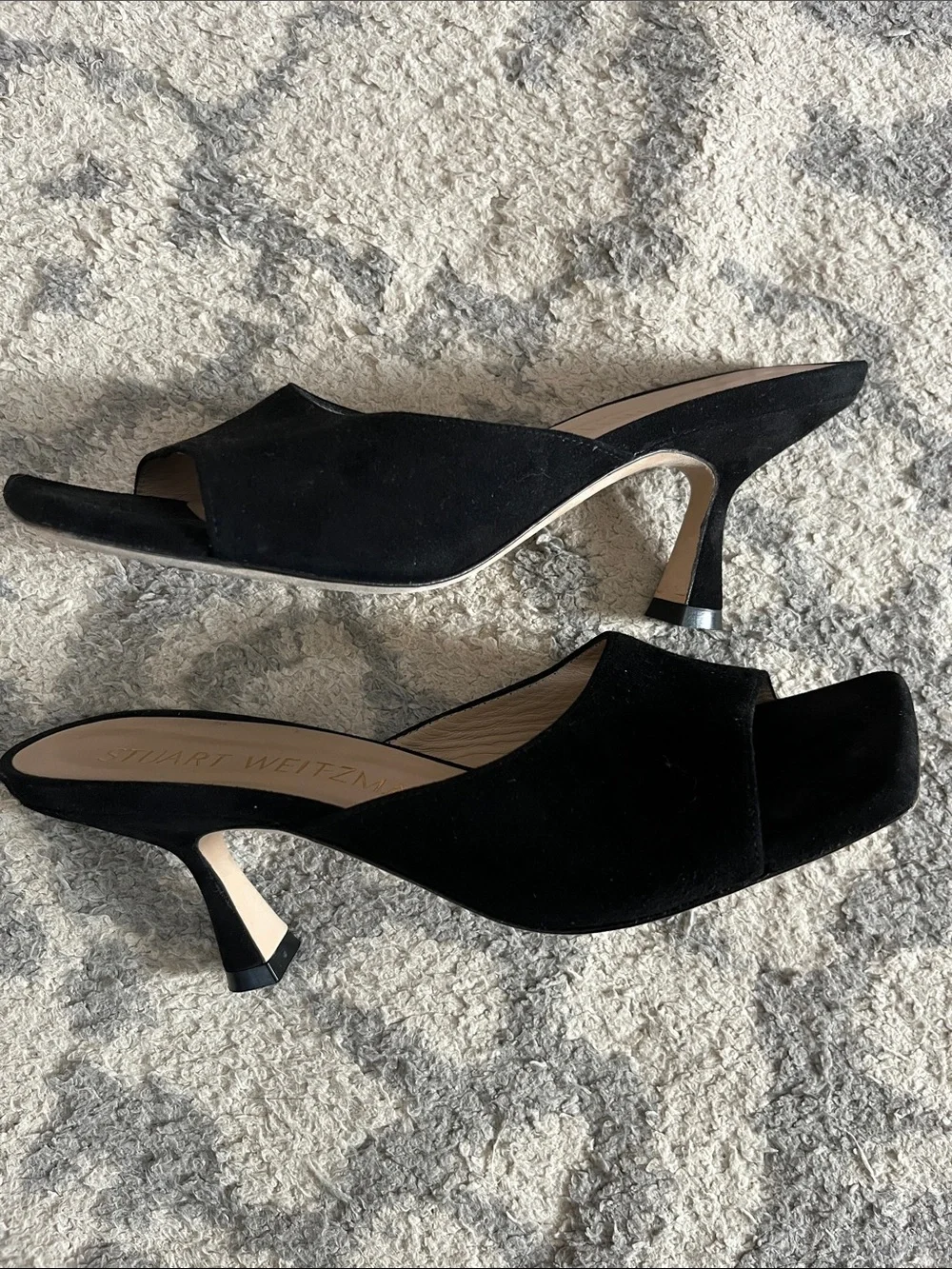 Stuart Weitzman Tia Square Toe Suede Mule Sandal